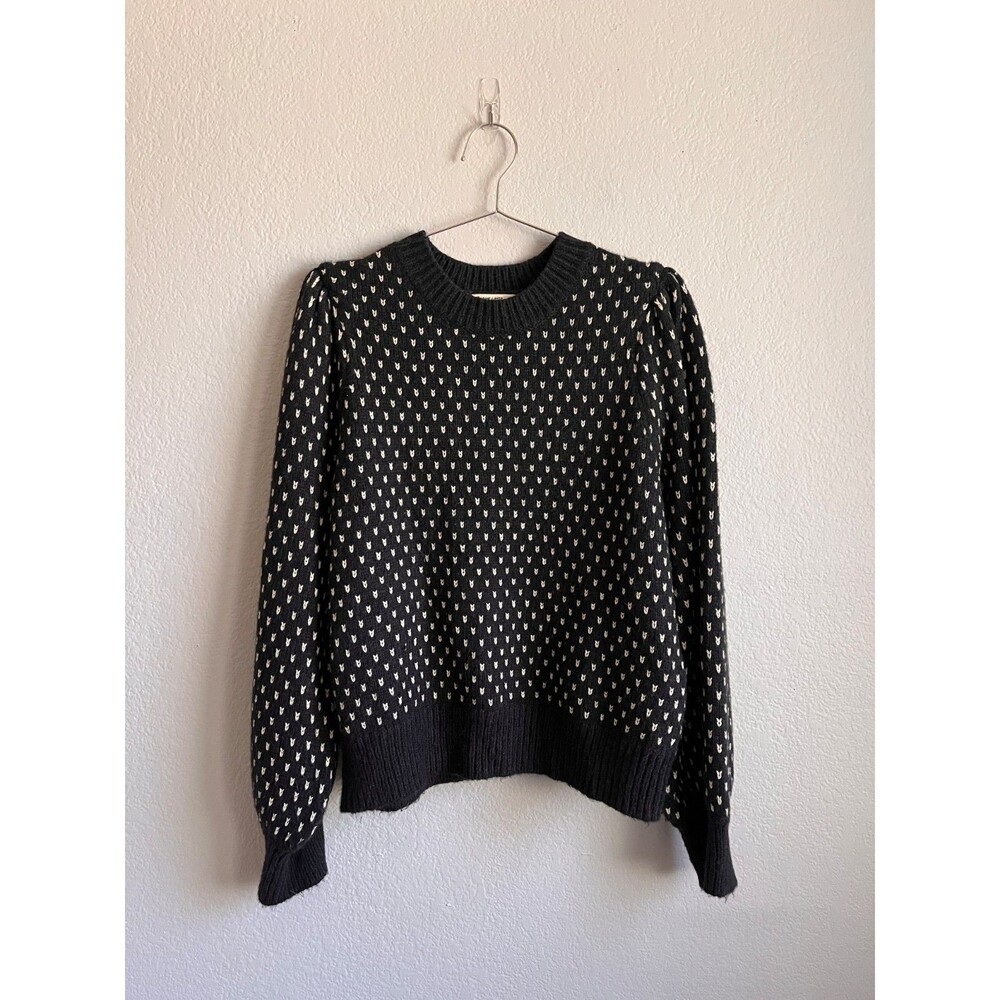 Marine Layer Women's Alma Crewneck Sweater in Black/White Size XL